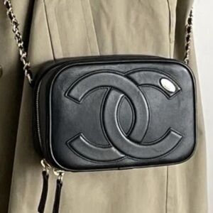 Chanel LambSkin Black Leather Camera Case Bag Brand New Full Inclusion NWT